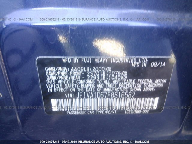 JF1VA1D67F8816582 - 2015 SUBARU WRX PREMIUM BLUE photo 9