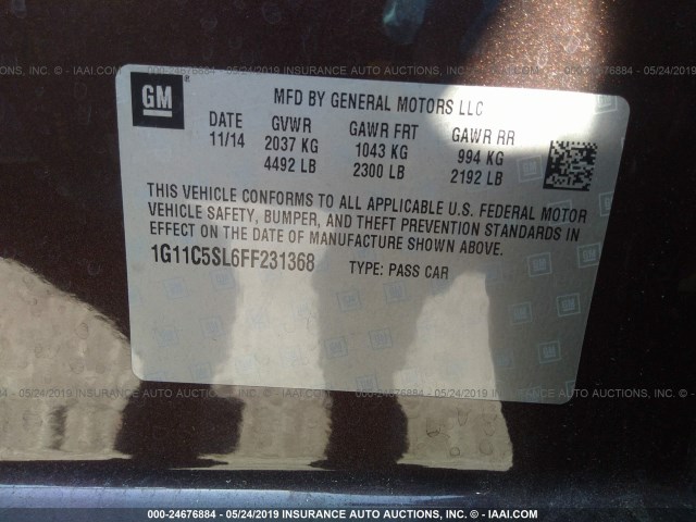 1G11C5SL6FF231368 - 2015 CHEVROLET MALIBU 1LT 栗色 照片 9