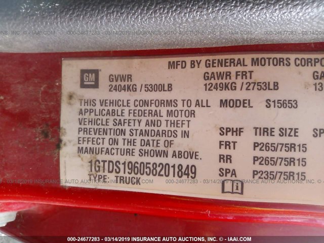 1GTDS196058201849 - 2005 GMC CANYON RED photo 9