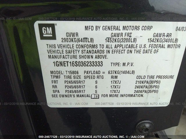 1GNET16S036233333 - 2003 CHEVROLET TRAILBLAZER EXT BLACK photo 9