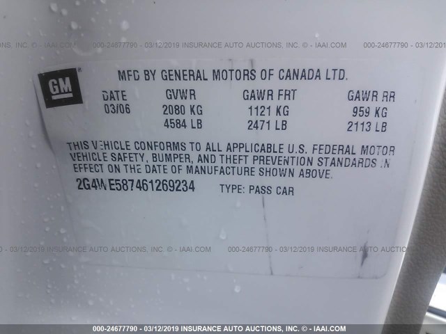 2G4WE587461269234 - 2006 BUICK LACROSSE CXS WHITE photo 9