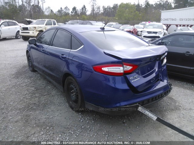 3FA6P0G76DR113228 - 2013 FORD FUSION S BLUE photo 3