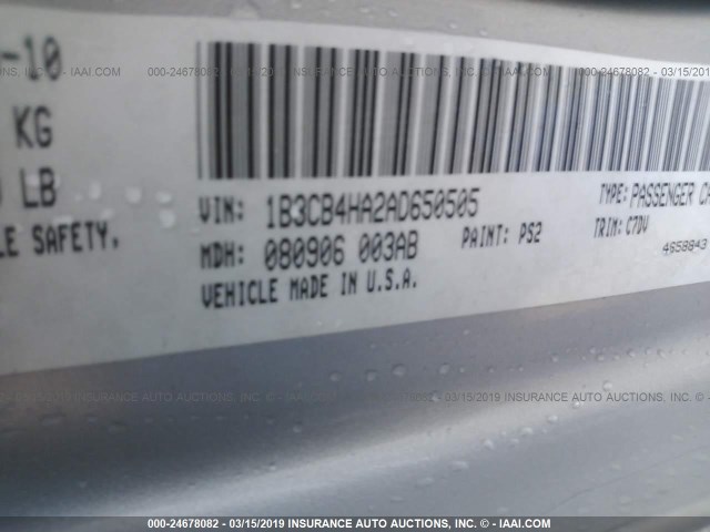 1B3CB4HA2AD650505 - 2010 DODGE CALIBER SXT SILVER photo 9