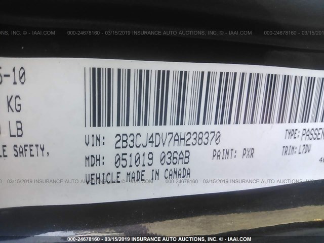 2B3CJ4DV7AH238370 - 2010 DODGE CHALLENGER SE BLACK photo 9