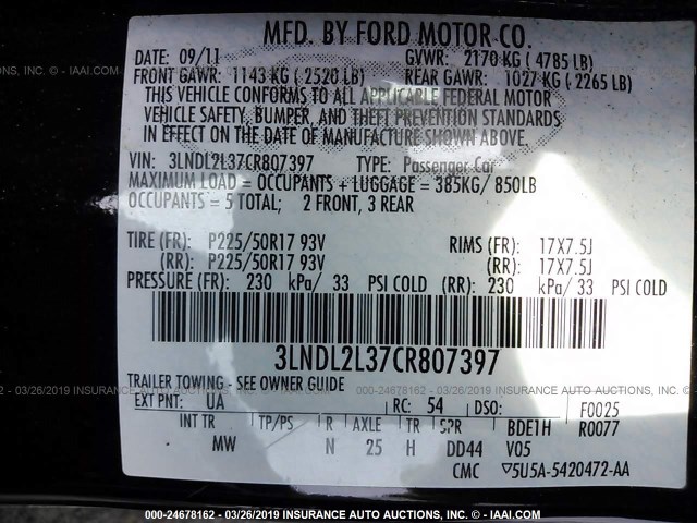 3LNDL2L37CR807397 - 2012 LINCOLN MKZ HYBRID BLACK photo 9