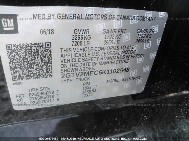 2GTV2MEC6K1102548 - 2019 GMC SIERRA LIMITED K1500 SLE BLACK photo 9