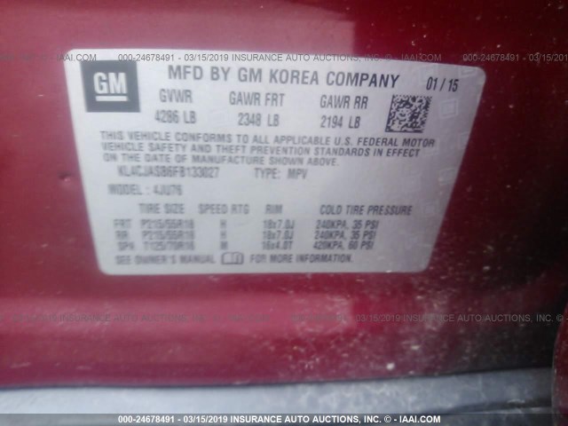 KL4CJASB6FB133027 - 2015 BUICK ENCORE RED photo 9