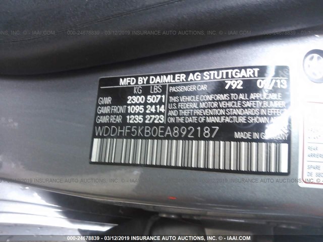 WDDHF5KB0EA892187 - 2014 MERCEDES-BENZ E 350 GRAY photo 9