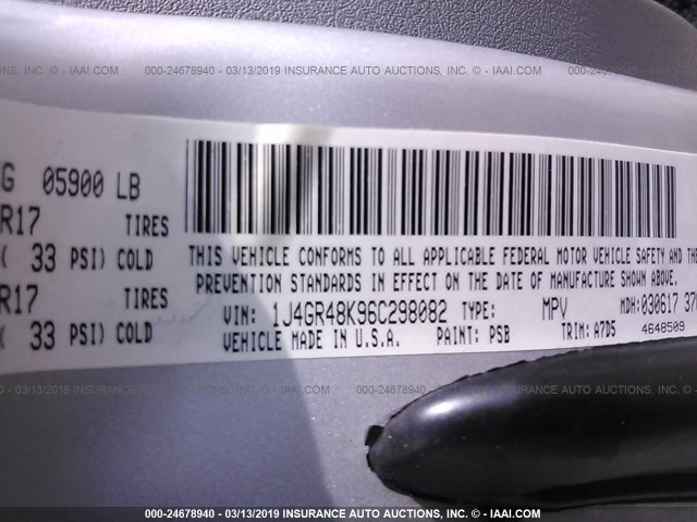 1J4GR48K96C298082 - 2006 JEEP GRAND CHEROKEE LAREDO/COLUMBIA/FREEDOM 银色 照片 9