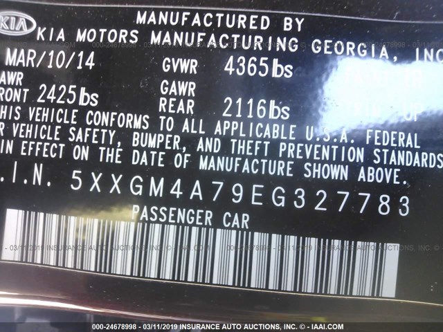 5XXGM4A79EG327783 - 2014 KIA OPTIMA LX 紫色 照片 9