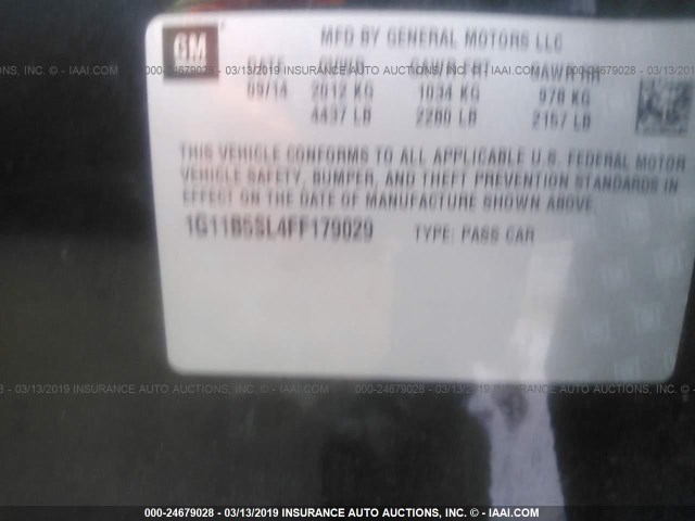 1G11B5SL4FF179029 - 2015 CHEVROLET MALIBU LS BLACK photo 9