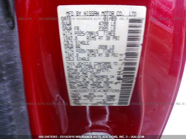 1N6DD26T23C430728 - 2003 NISSAN FRONTIER KING CAB XE RED photo 9