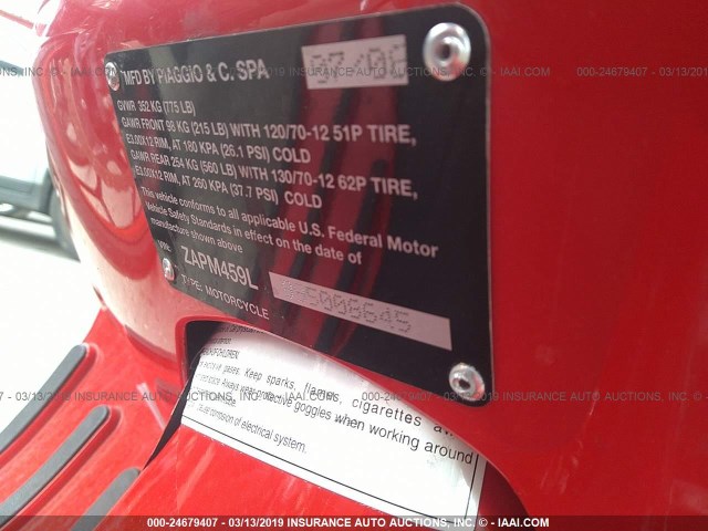 ZAPM459L995008645 - 2009 VESPA GTS 250 RED photo 10