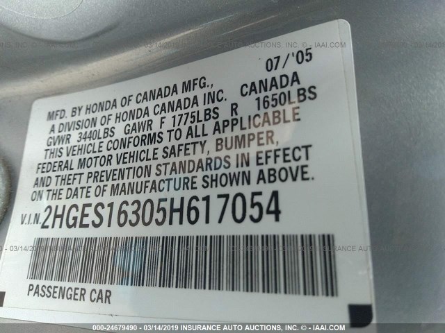 2HGES16305H617054 - 2005 HONDA CIVIC DX VP Gümüş foto 9