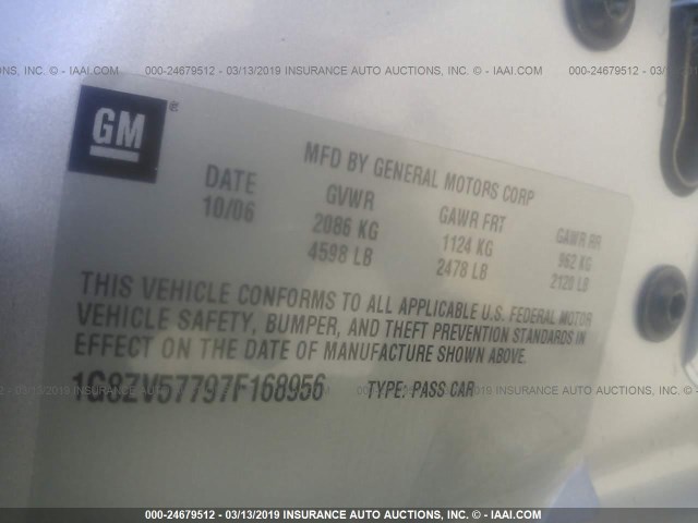 1G8ZV57797F168956 - 2007 SATURN AURA XR SILVER photo 9