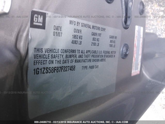 1G1ZS58F87F227458 - 2007 CHEVROLET MALIBU LS BROWN photo 9