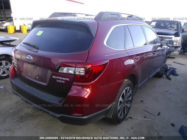 4S4BSELC9F3211626 - 2015 SUBARU OUTBACK 3.6R LIMITED RED photo 4
