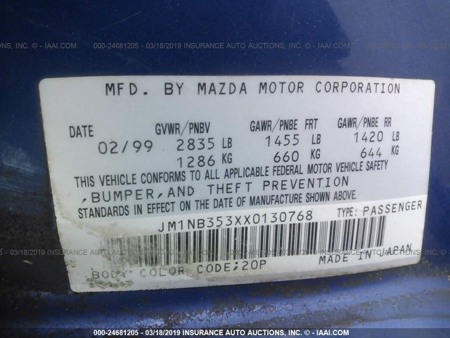 JM1NB353XX0130768 - 1999 MAZDA MX-5 MIATA BLUE photo 9