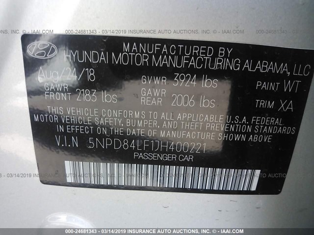 5NPD84LF1JH400221 - 2018 HYUNDAI ELANTRA SEL/VALUE/LIMITED TAN photo 9