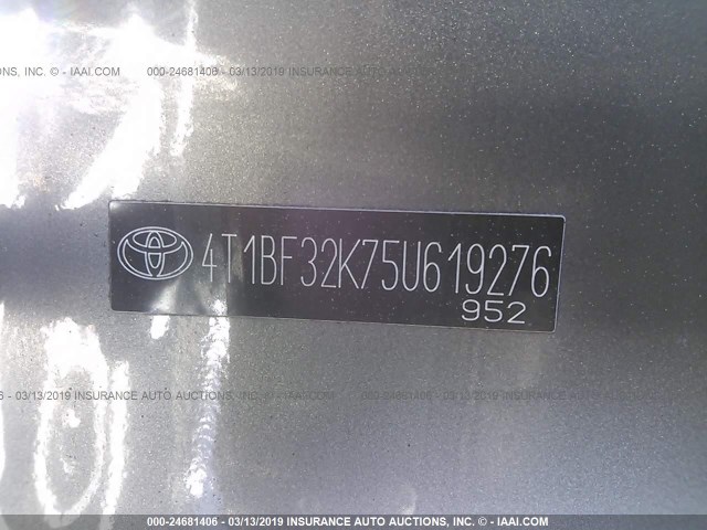 4T1BF32K75U619276 - 2005 TOYOTA CAMRY LE/XLE/SE GRAY photo 9