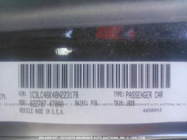 1C3LC46K48N223178 - 2008 CHRYSLER SEBRING LX BLACK photo 9