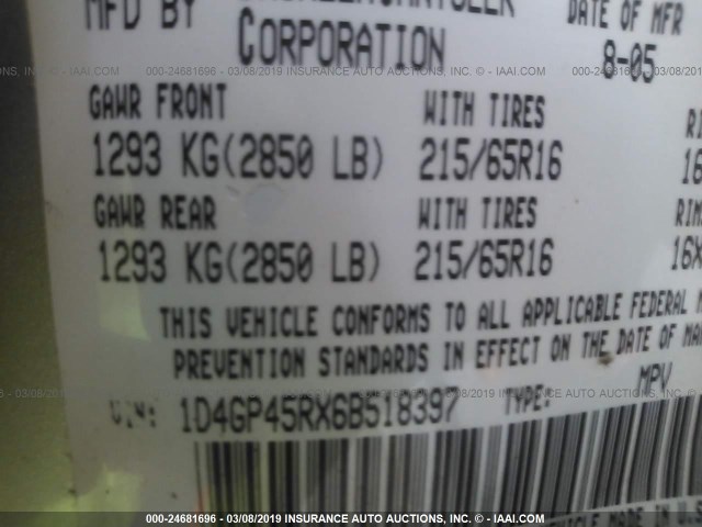 1D4GP45RX6B518397 - 2006 DODGE CARAVAN SXT SILVER photo 9