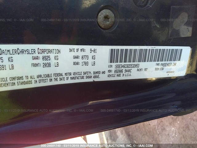 1B3ES46C82D532053 - 2002 DODGE NEON SE Dark Blue photo 9