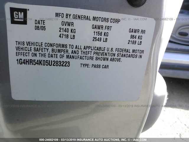 1G4HR54K05U283223 - 2005 BUICK LESABRE LIMITED ვერცხლისფერი ფოტო 9