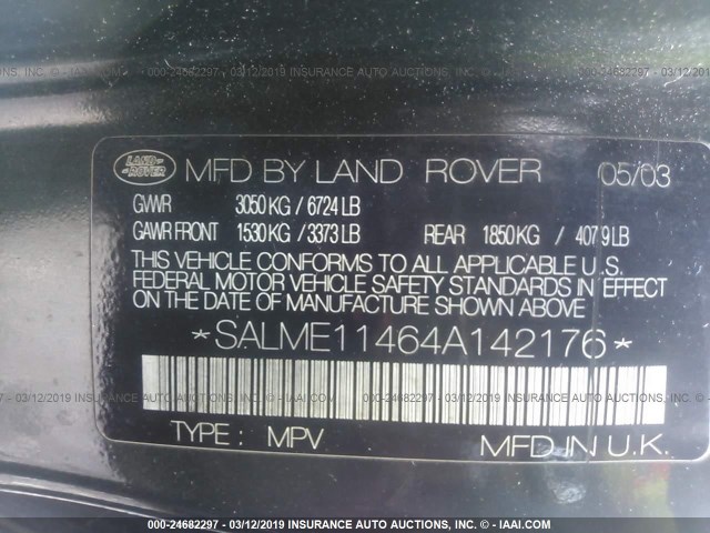 SALME11464A142176 - 2004 LAND ROVER RANGE ROVER HSE GREEN photo 9