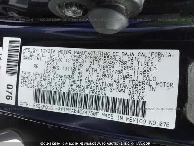 3TMLU4EN3DM113036 - 2013 TOYOTA TACOMA DOUBLE CAB 蓝色 照片 9