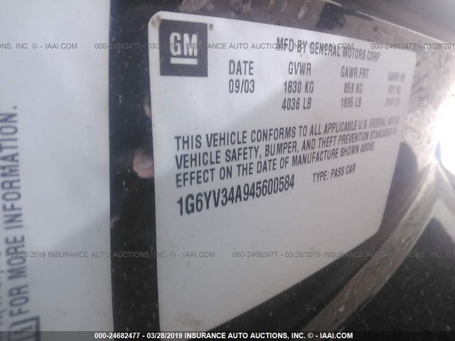 1G6YV34A945600584 - 2004 CADILLAC XLR BLACK photo 9