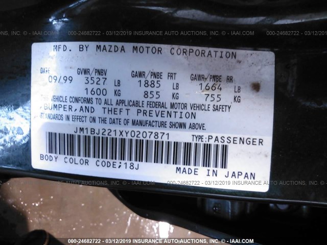 JM1BJ221XY0207871 - 2000 MAZDA PROTEGE ES 绿色 照片 9