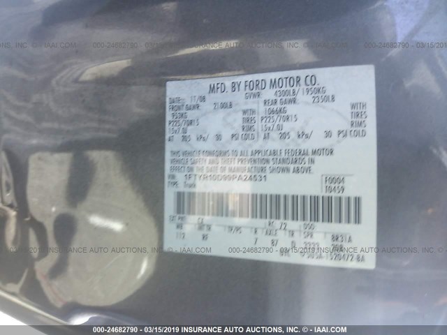 1FTYR10D99PA24531 - 2009 FORD RANGER GRAY photo 9