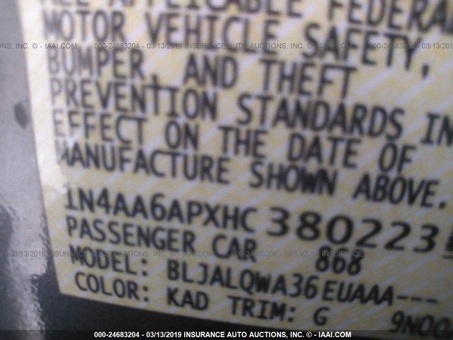 1N4AA6APXHC380223 - 2017 NISSAN MAXIMA 3.5S/SV/SL/SR/PLAT GRAY photo 9