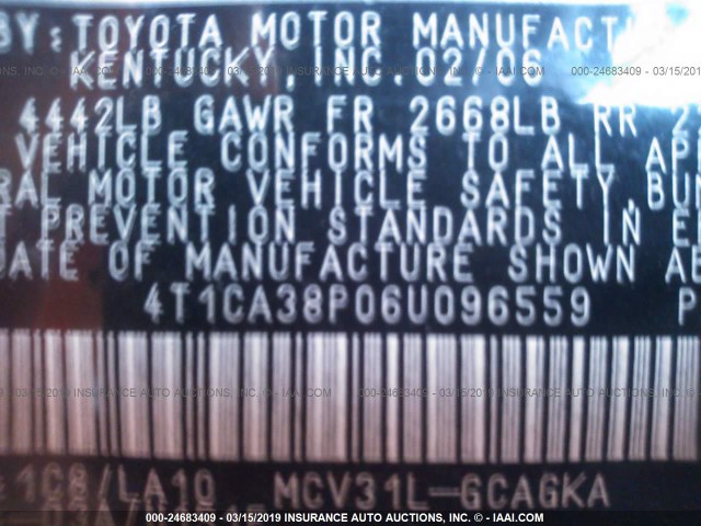 4T1CA38P06U096559 - 2006 TOYOTA CAMRY SOLARA SE/SLE ვერცხლისფერი ფოტო 9