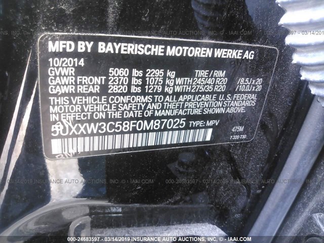 5UXXW3C58F0M87025 - 2015 BMW X4 XDRIVE28I BLACK photo 9