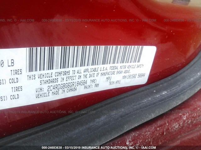 2C4RDGBG6GR184584 - 2016 DODGE GRAND CARAVAN SE RED photo 9