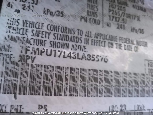 1FMPU17L43LA85576 - 2003 FORD EXPEDITION EDDIE BAUER GRAY photo 9