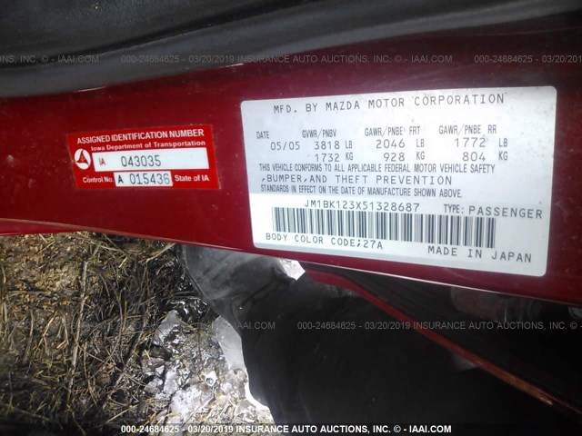 IA043035 - 2005 MAZDA 3 S RED photo 9