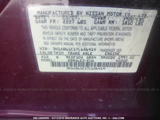 3N1AB61E17L656414 - 2007 NISSAN SENTRA 2.0/2.0S/2.0SL RED photo 9