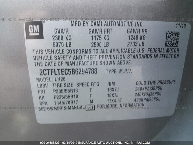 2CTFLTEC5B6294788 - 2011 GMC TERRAIN SLE GRAY photo 9