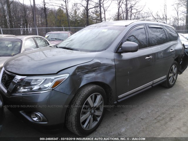 5N1AR2MM0FC719545 - 2015 NISSAN PATHFINDER S/SV/SL/PLATINUM GRAY photo 2