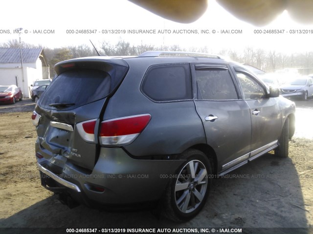 5N1AR2MM0FC719545 - 2015 NISSAN PATHFINDER S/SV/SL/PLATINUM GRAY photo 4