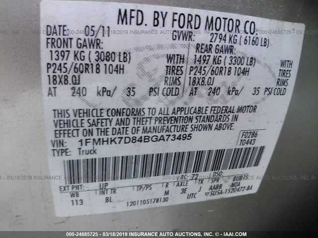 1FMHK7D84BGA73495 - 2011 FORD EXPLORER XLT GOLD photo 9