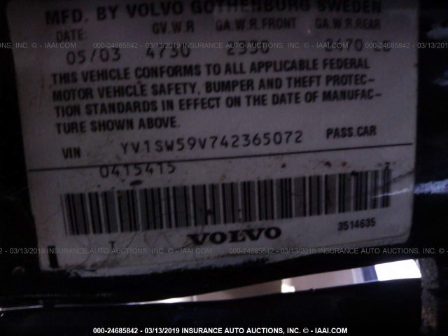 YV1SW59V742365072 - 2004 VOLVO V70 FWD BLUE photo 9