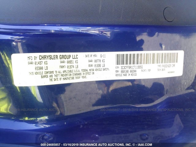 3C3CFFBR1CT119956 - 2012 FIAT 500 SPORT BLUE photo 9