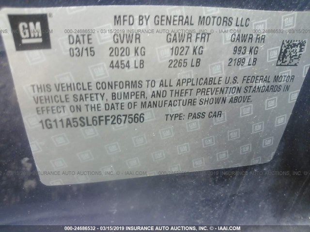 1G11A5SL6FF267566 - 2015 CHEVROLET MALIBU LS BLUE photo 9