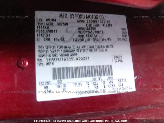 1FMFU16525LA20257 - 2005 FORD EXPEDITION XLT RED photo 9