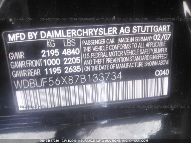 WDBUF56X87B133734 - 2007 MERCEDES-BENZ E 350 BLACK photo 9