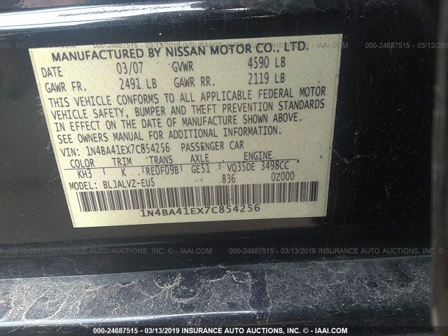 1N4BA41EX7C854256 - 2007 NISSAN MAXIMA SE/SL BLACK photo 9